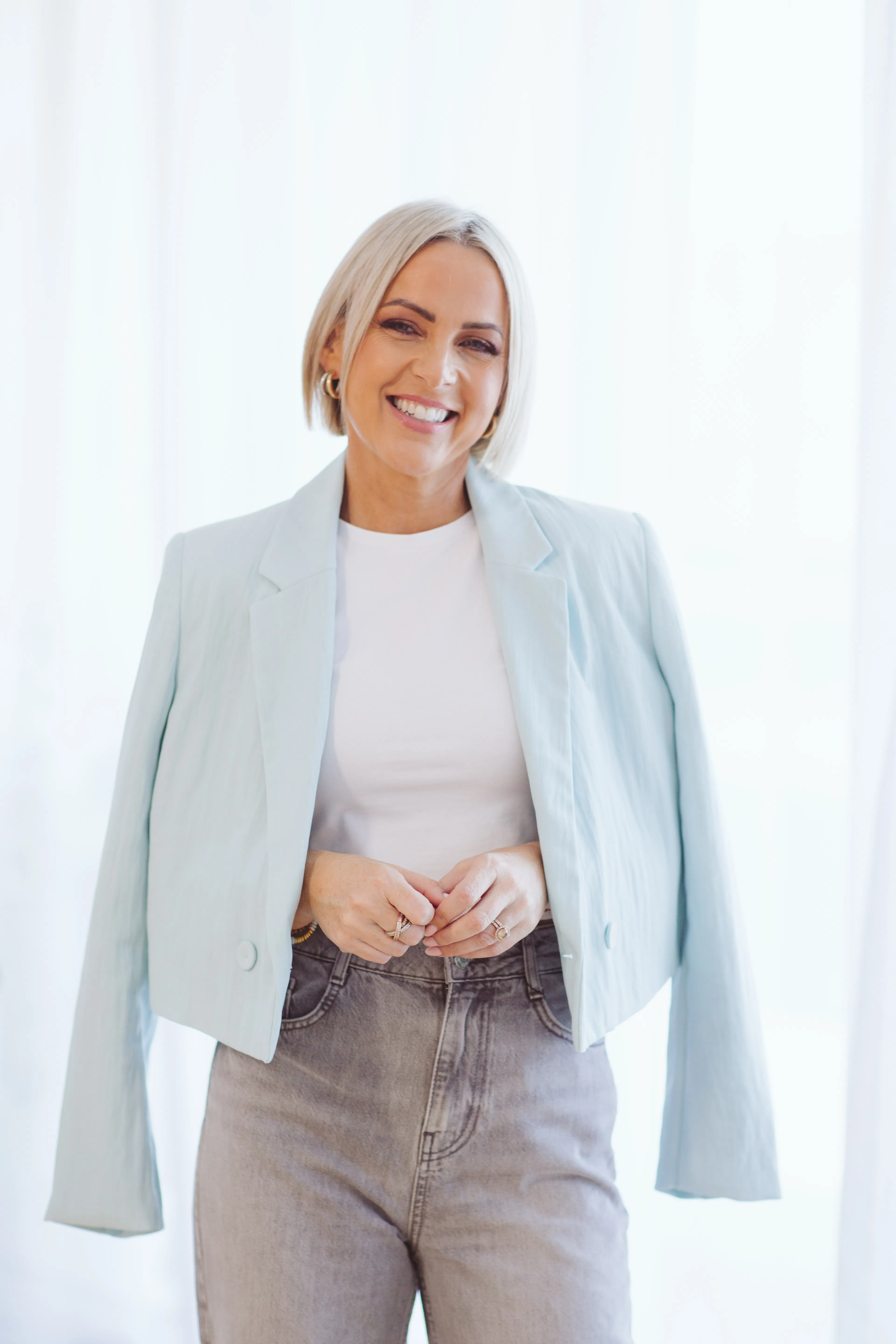 Kelly Lundberg in a light blue blazer